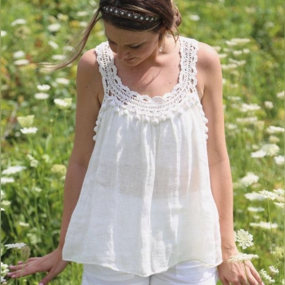 Calypso St. Barth Tops - Calypso St Barth Off White Crochet Pom Pom Tank Top Sz Large